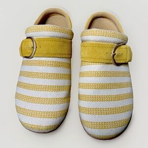 Spenco Women's Slip On Mule Clogs 9D Wide Canvas Striped Yellow White Orthotic